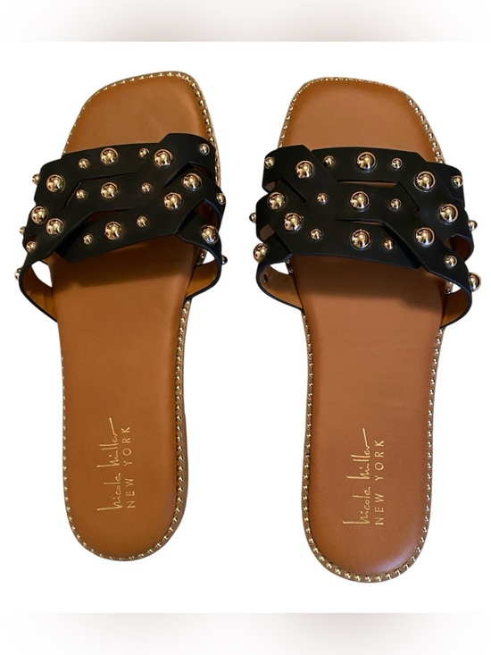 Nicole Miller Shoes - Nicole Miller New York Black Slide Sandals with Gold Studs
